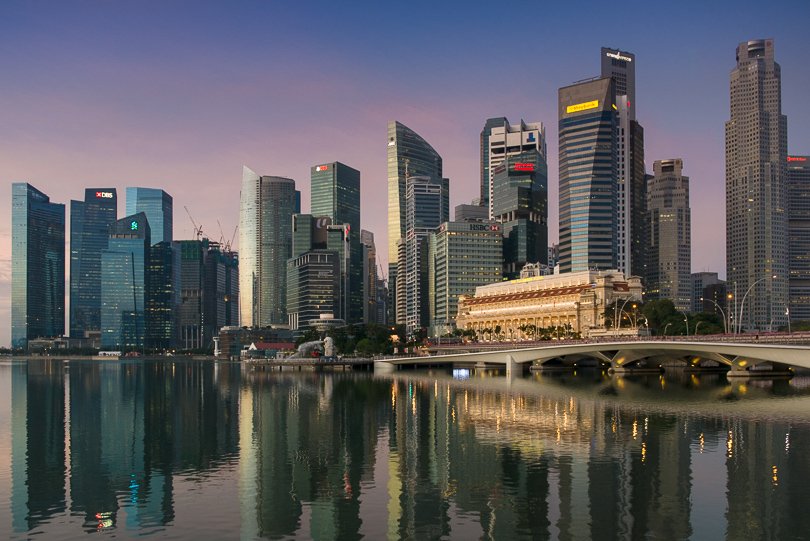 Singapur, Marina Bay, Skyline, Sonnenaufgang, Sehenswuerdigkeiten
