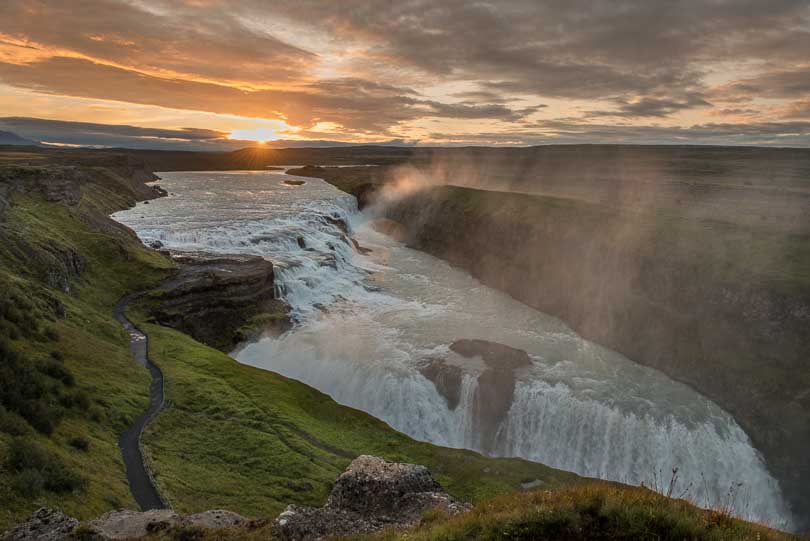 Island, Sonnenaufgang Gullfoss, Sehenswuedigkeiten, Iceland Highlights, Wasserfall